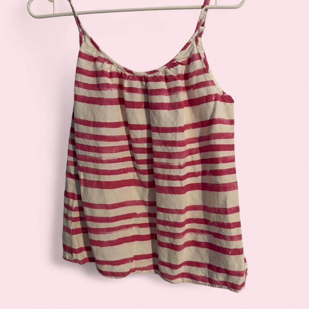 Pink White Watercolor Brushstroke Striped Cami Tank Top XS